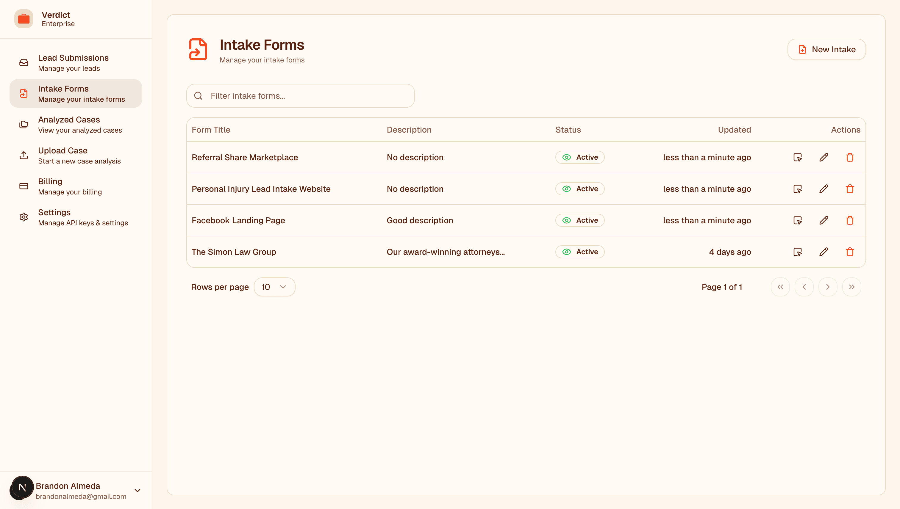 Customizable lead intake forms